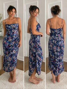 BCBGeneration Size 10 Blue Floral Mesh Midi Dress Spaghetti Strap